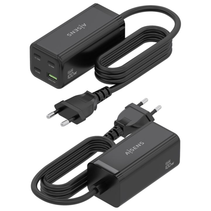 AISENS Cargador Sobremesa GaN 100W, 3x USB-C PD3.0 QC4.0 QC5.0, 1x…