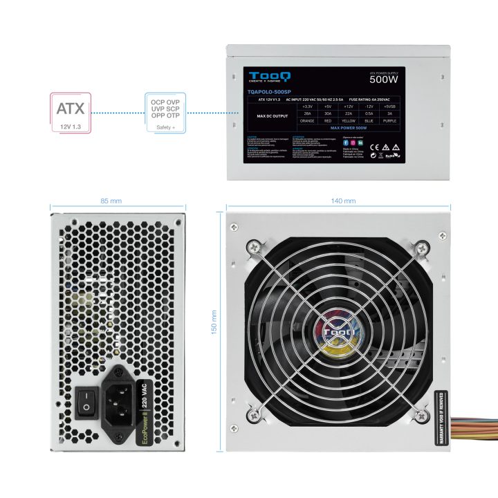 TooQ TQAPOLO-500SP unidade de fonte de alimentação 500 W 20+4 pinos…