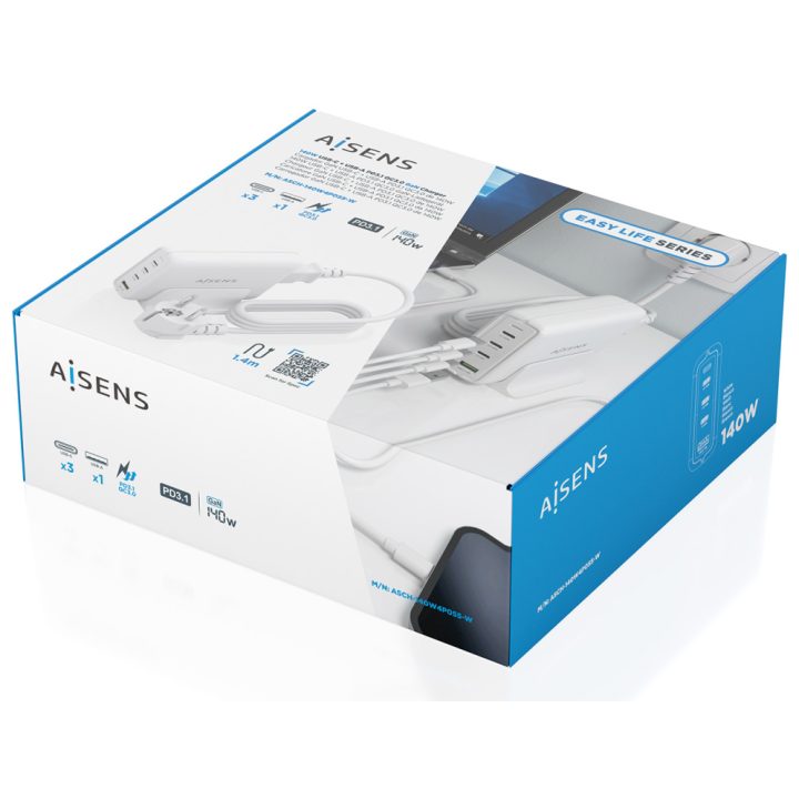 AISENS Carregador de Mesa GaN 140W, 3x USB-C PD3.1 QC4.0 QC5.0, 1x…