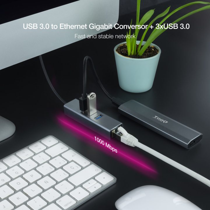 Nanocabo Conversor USB 3.0 para Ethernet Gigabit + 3XUSB 3.0…