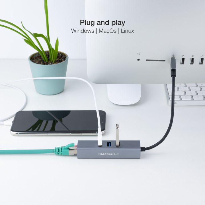 Nanocabo Conversor USB 3.0 para Ethernet Gigabit + 3XUSB 3.0…