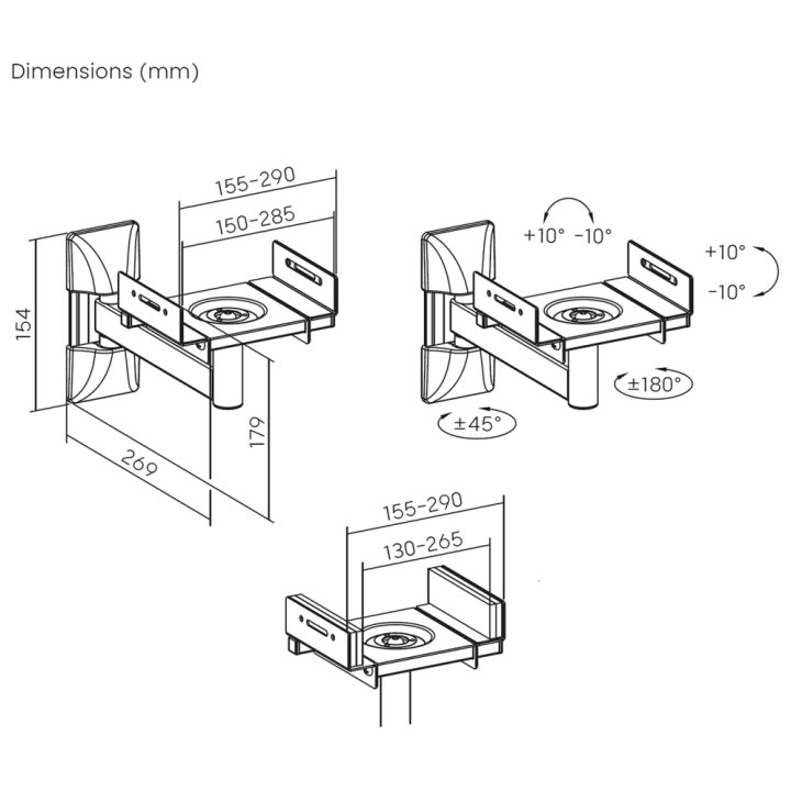 AISENS Universal Swivel and Tilt Wall Mount for Speakers, Black