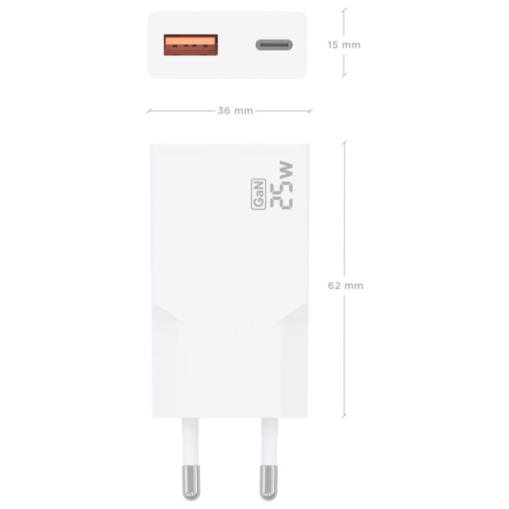 AISENS Ultra Slim GaN 25W Charger, 1xUSB-C PD3.0 QC4.0, 1xUSB-A…