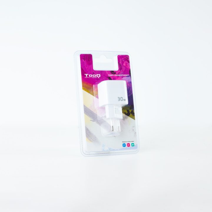 TooQ Cargador de Pared GaN USB-C/PD + USB-A/QC 30W, Blanco