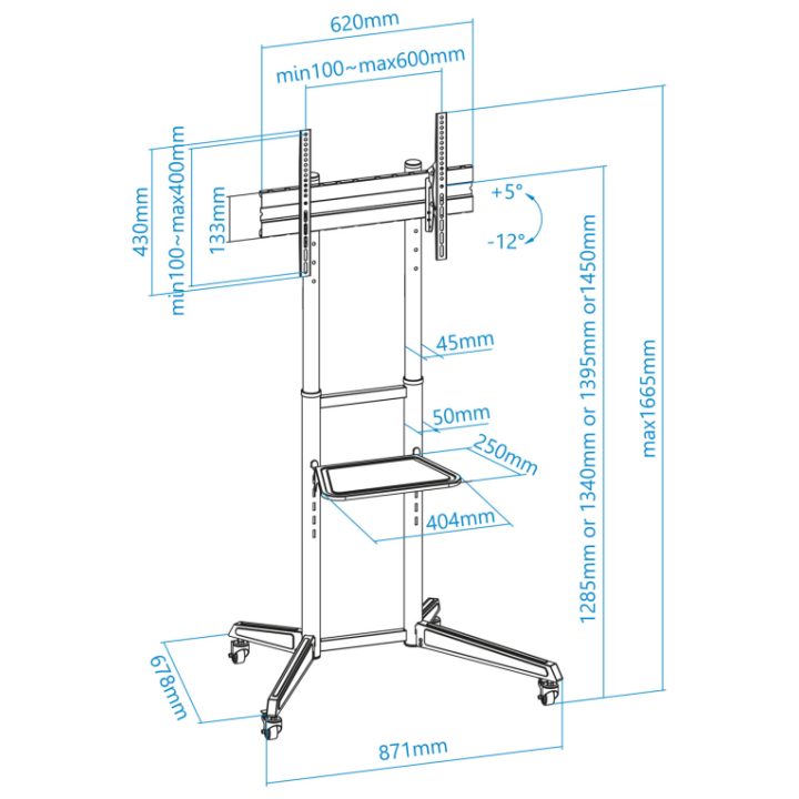 TooQ RAMSÉS Suporte de Chão com Rodas para Ecrãs 37"- 70", Preto