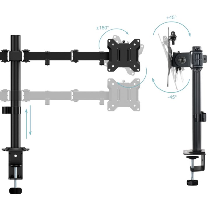TooQ Suporte de Mesa para 2 Ecrãs 17"-32", Cor Preto