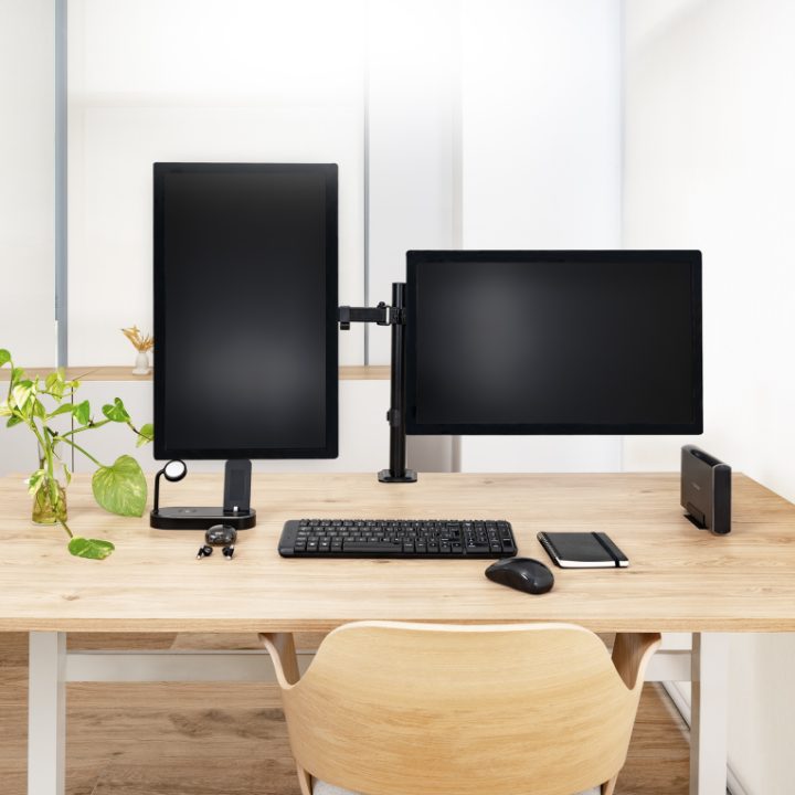 TooQ Suporte de Mesa para 2 Ecrãs 17"-32", Cor Preto