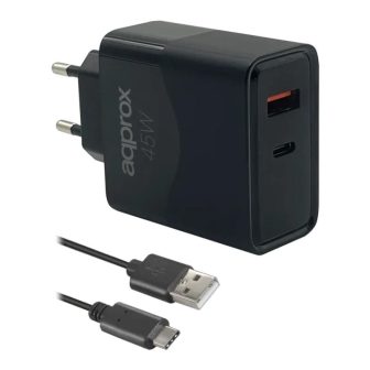 Approx! cargador 45W QC 1 x USB a+ 1 x USB-C+cable (APPUSBWALL45W)
