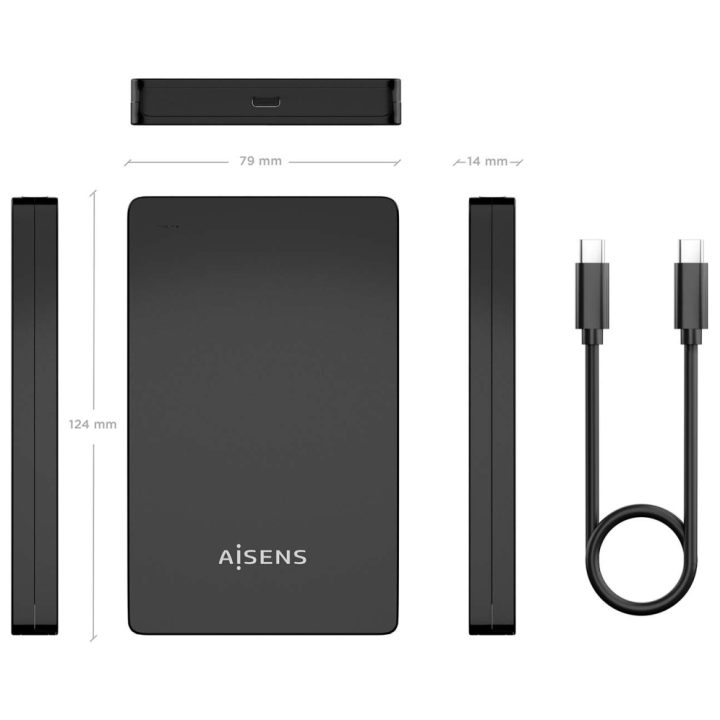 AISENS 2.5" 9.5mm SATA to USB-C USB3.1 Gen1 External Enclosure, Black