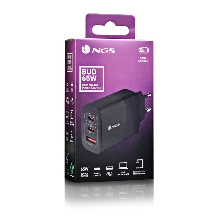 NGS BUD 65W Universal Black AC Fast Charging Indoor