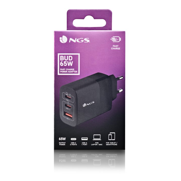 NGS BUD 65W Universal Black AC Fast Charging Indoor
