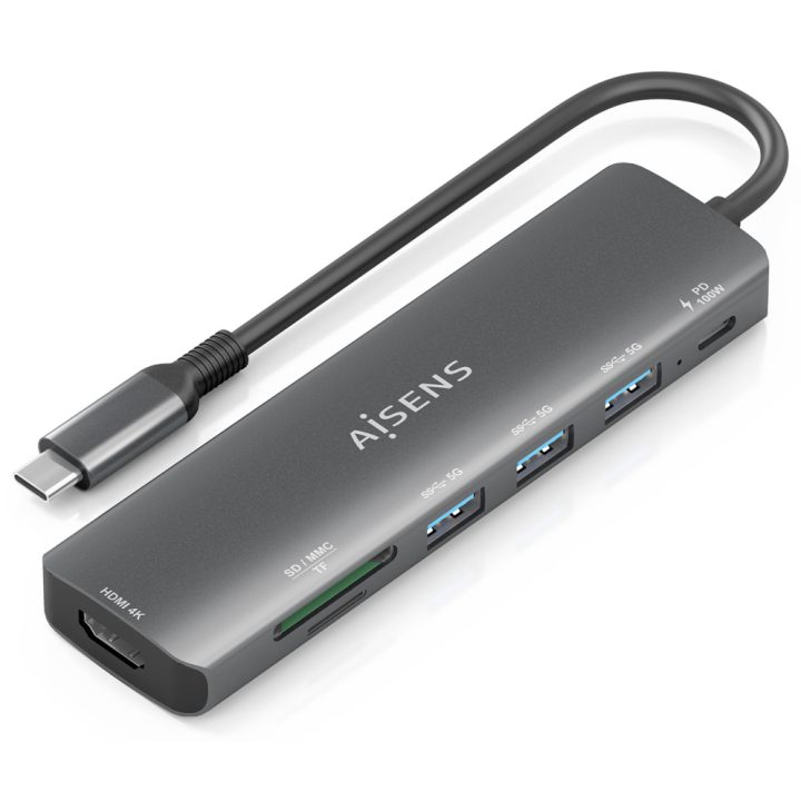 AISENS USB-C Dock 7 em 1, USB-C A, 1x HDMI, 3x USB-A, 1x USB-C PD…