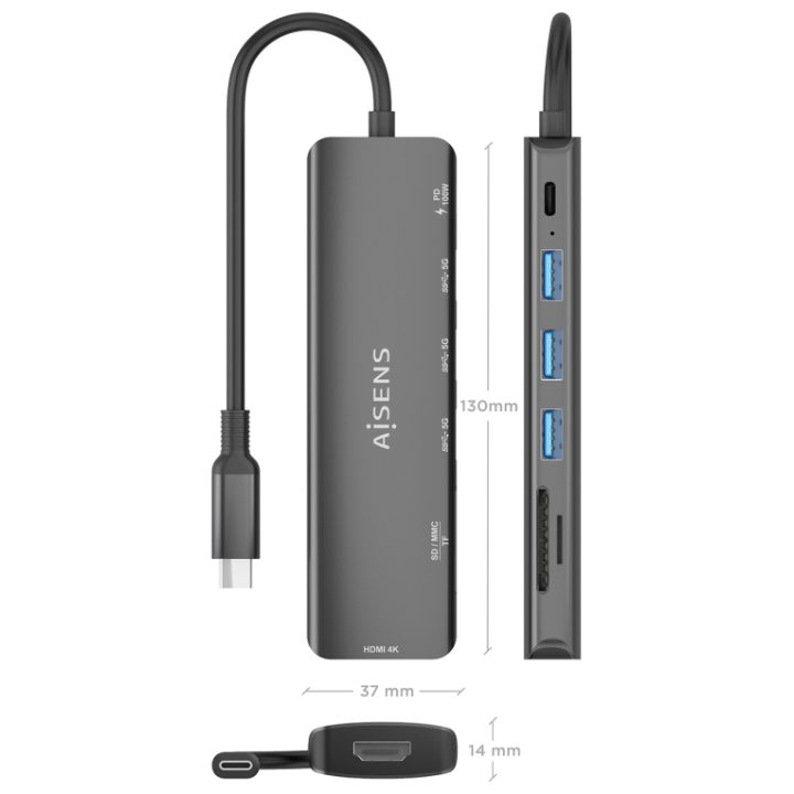 AISENS USB-C Dock 7 em 1, USB-C A, 1x HDMI, 3x USB-A, 1x USB-C PD…