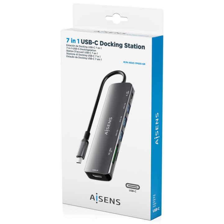 AISENS USB-C Dock 7 em 1, USB-C A, 1x HDMI, 3x USB-A, 1x USB-C PD…