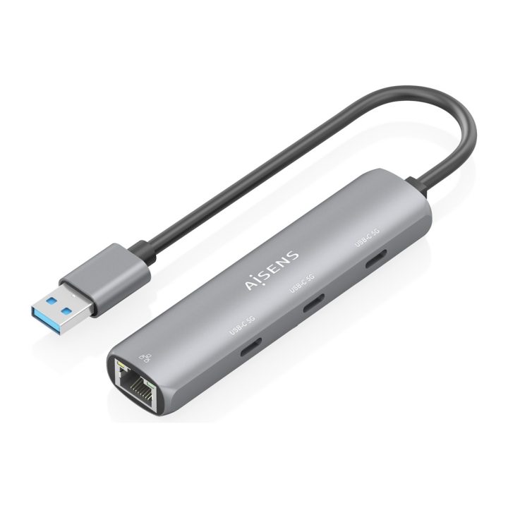AISENS USB3.0 Dock USB-A to Gigabit Ethernet + 3xUSB-C Hub, Gray, 15cm
