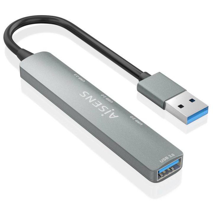 AISENS HUB USB 3.0 Alumínio, 1xUSB3.0 A/H+3xUSB2.0 A/H, Cinzento, 10cm