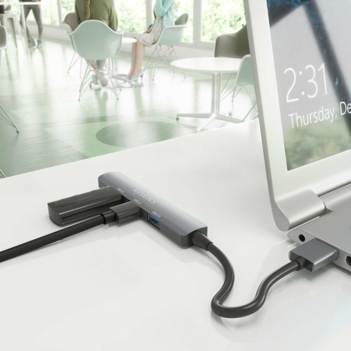 AISENS Aluminum USB 3.0 Hub, 1xUSB3.0 A/H+3xUSB2.0 A/H, Gray, 10cm