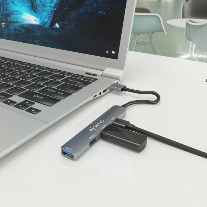 AISENS HUB USB 3.0 Alumínio, 1xUSB3.0 A/H+3xUSB2.0 A/H, Cinzento, 10cm