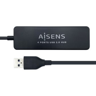 AISENS Hub USB 2.0, Tipo A/M - 4 x Tipo A/H, Preto, 30 cm