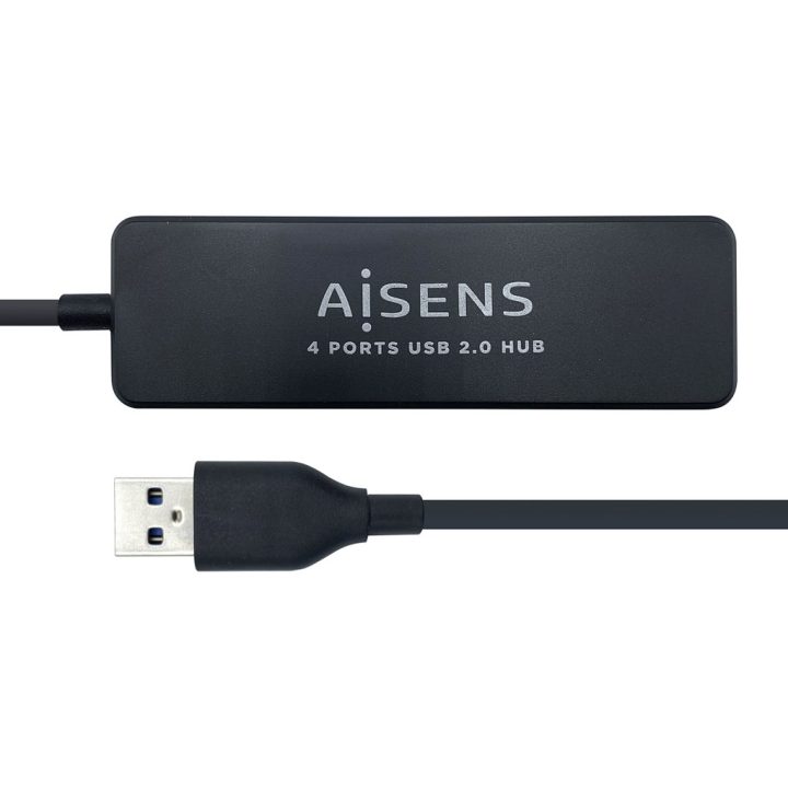 AISENS Hub USB 2.0, Tipo A/M - 4 x Tipo A/H, Preto, 30 cm