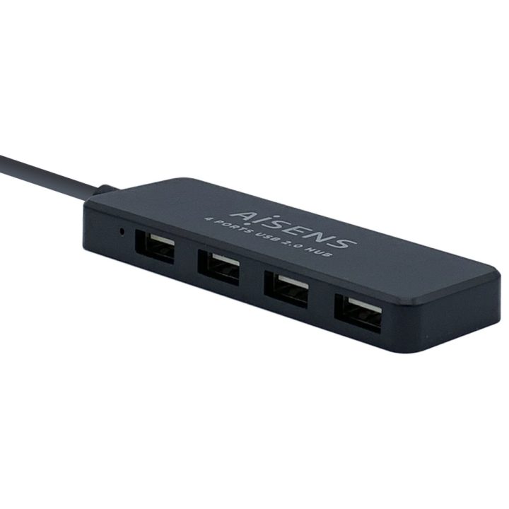 AISENS USB 2.0 Hub, Type A/M - 4 x Type A/F, Black, 30 cm