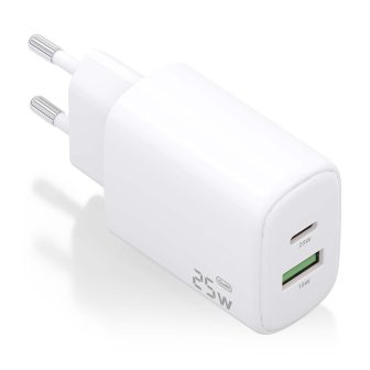 AISENS Carregador GaN 25W, 1xUSB-C PD3.0, 1xUSB-A QC3.0, Branco
