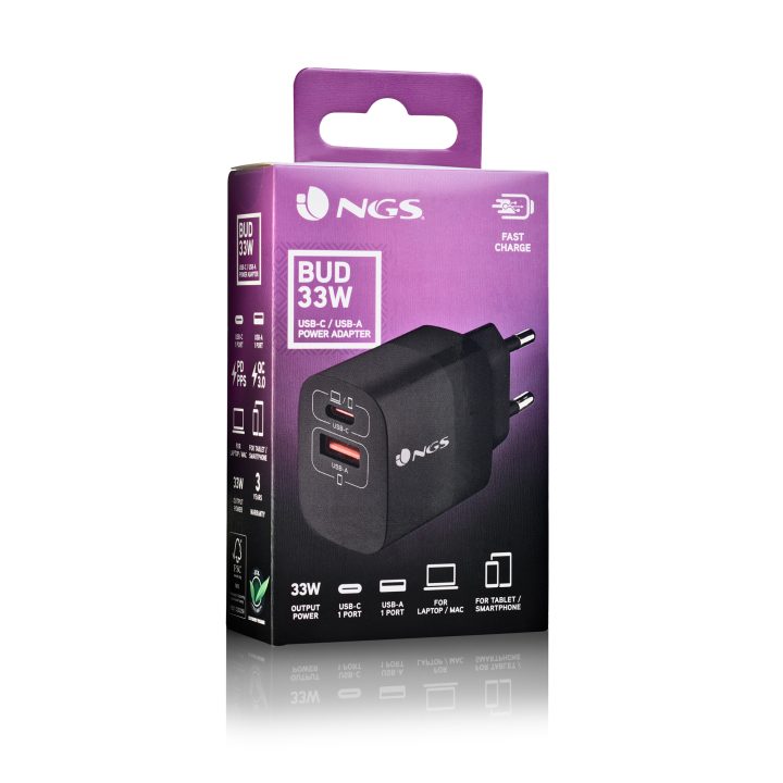 NGS BUD 33W Universal Black AC Fast Charging Indoor