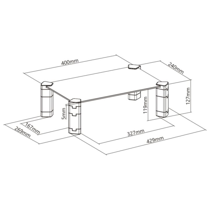 AISENS Suporte Elevatório de Vidro para Monitor/Portátil, Preto