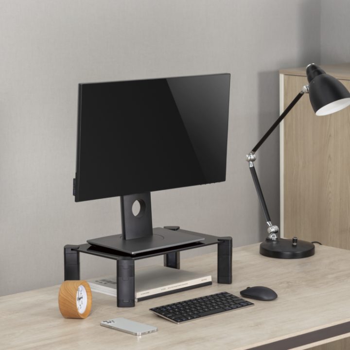 AISENS Glass Monitor/Laptop Riser Stand, Black