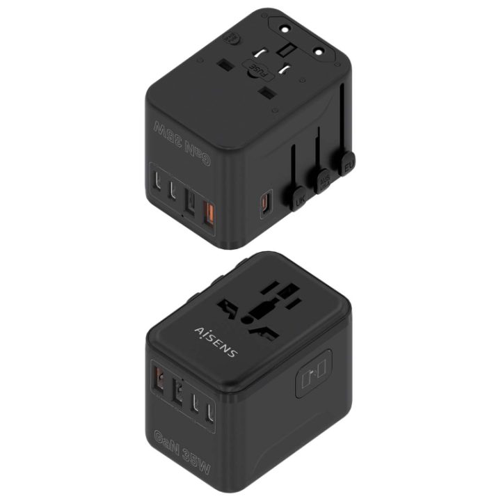 AISENS Universal Travel Plug Adapter for EU/USA/UK/AU with USB GaN…