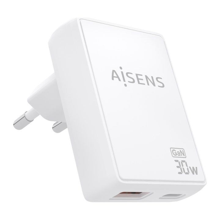 AISENS Ultra-Slim GaN Wall Charger 30W, 1xUSB-C PD3.0 QC4.0, 1xUSB-A…