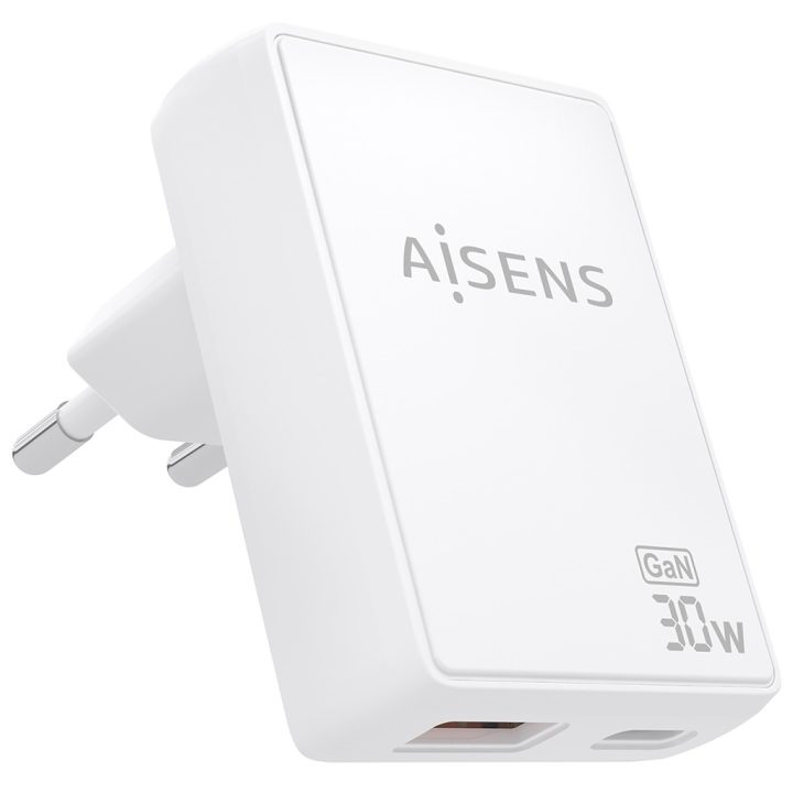 AISENS Ultra-Slim GaN Wall Charger 30W, 1xUSB-C PD3.0 QC4.0, 1xUSB-A…