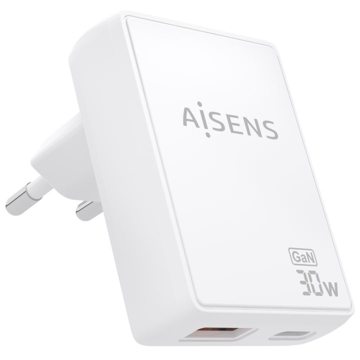 AISENS Ultra-Slim GaN Wall Charger 30W, 1xUSB-C PD3.0 QC4.0, 1xUSB-A…