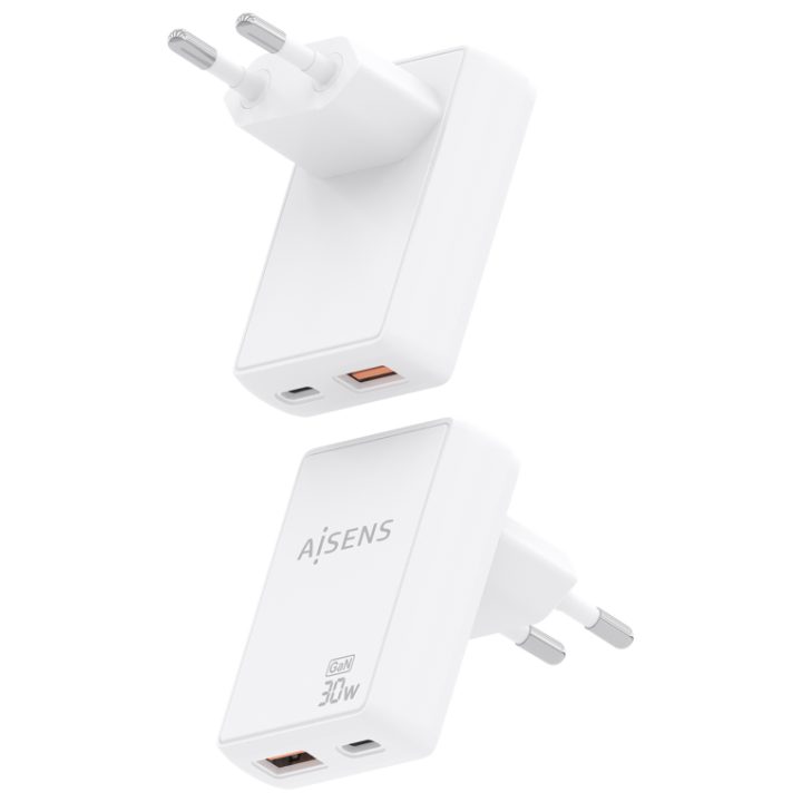 AISENS Ultra-Slim GaN Wall Charger 30W, 1xUSB-C PD3.0 QC4.0, 1xUSB-A…