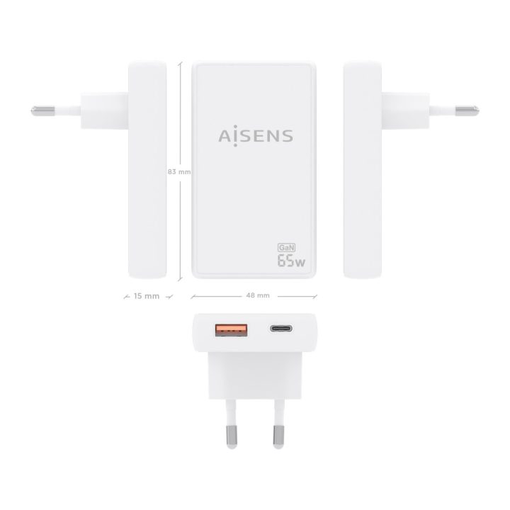 AISENS Carregador de Parede GaN Ultra Fino 65W, 1xUSB-C PD3.0 QC4.0…