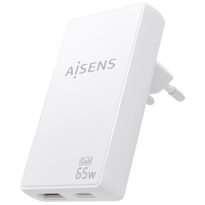 AISENS Ultra-Slim GaN Wall Charger 65W, 1xUSB-C PD3.0 QC4.0, 1xUSB-A…