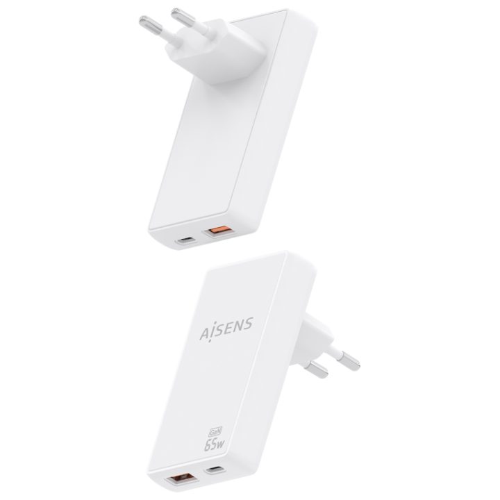 AISENS Ultra-Slim GaN Wall Charger 65W, 1xUSB-C PD3.0 QC4.0, 1xUSB-A…