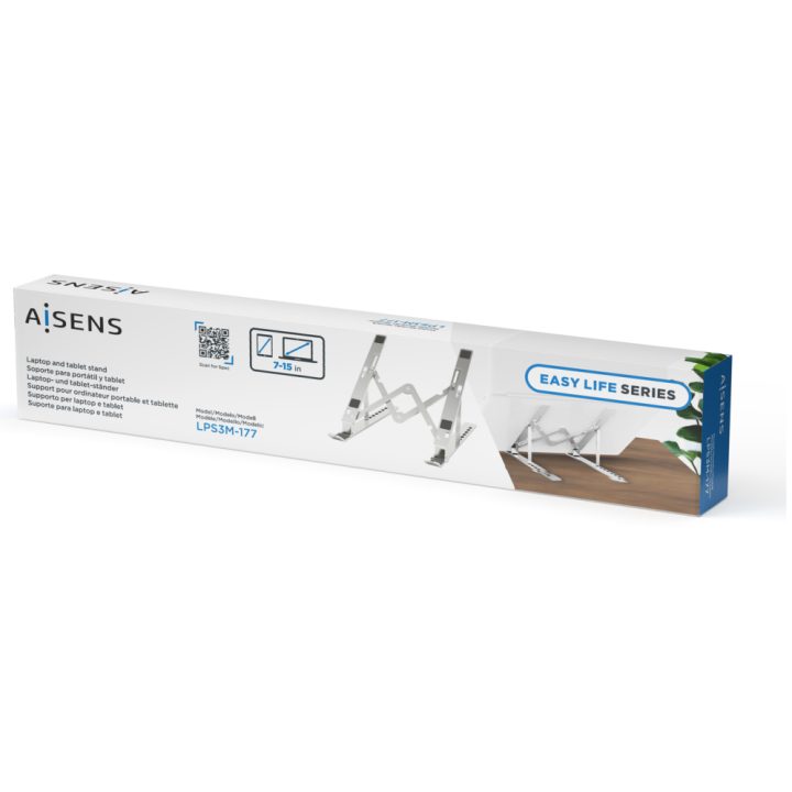 AISENS Adjustable Desktop Stand for Laptop / Tablet, Silver
