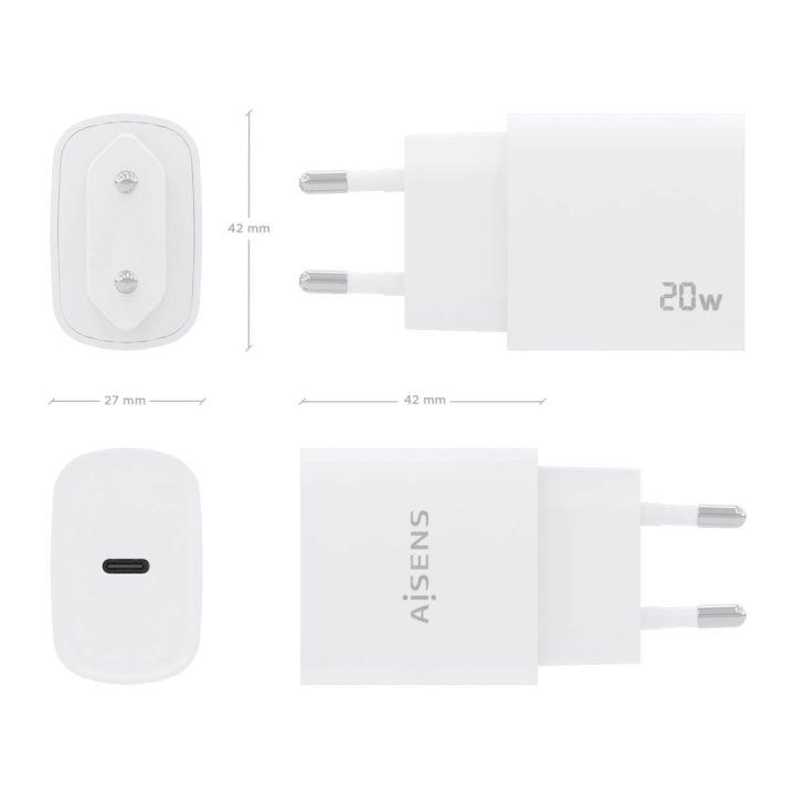 AISENS Carregador USB-C PD3.0 1 Porta 1xUSB-C 20W, Branco