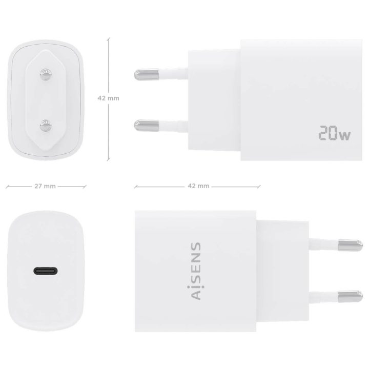 AISENS USB-C PD3.0 Charger 1 Port 1xUSB-C 20W, White
