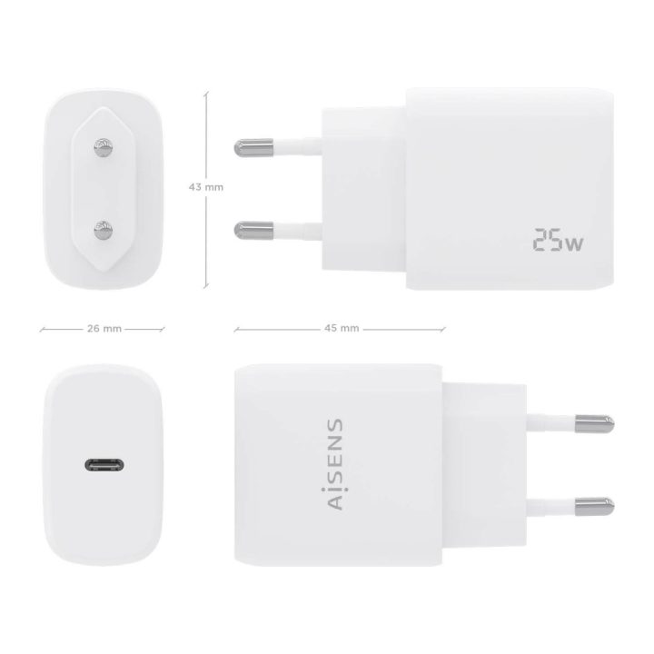 AISENS USB-C PD3.0 Charger 1 Port 1xUSB-C 25W, White