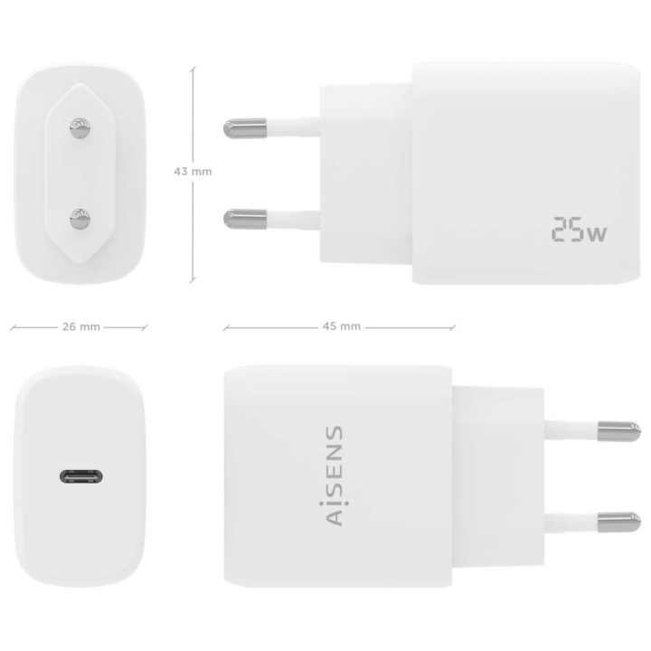 AISENS USB-C PD3.0 Charger 1 Port 1xUSB-C 25W, White