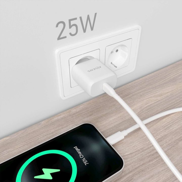AISENS Carregador USB-C PD3.0 1 Porta 1xUSB-C 25W, Branco