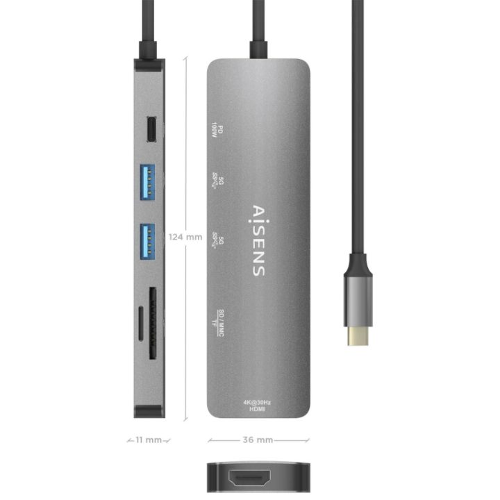 AISENS USB-C Dock 6 EM 1, USB-C a 1xHDMI, 2xUSB-A, 1xUSB-C PD 100W…
