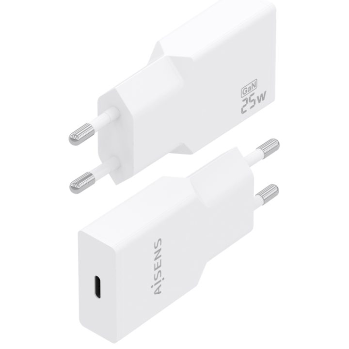 AISENS Ultra Slim GaN 25W Charger, 1xUSB-C PD3.0, White