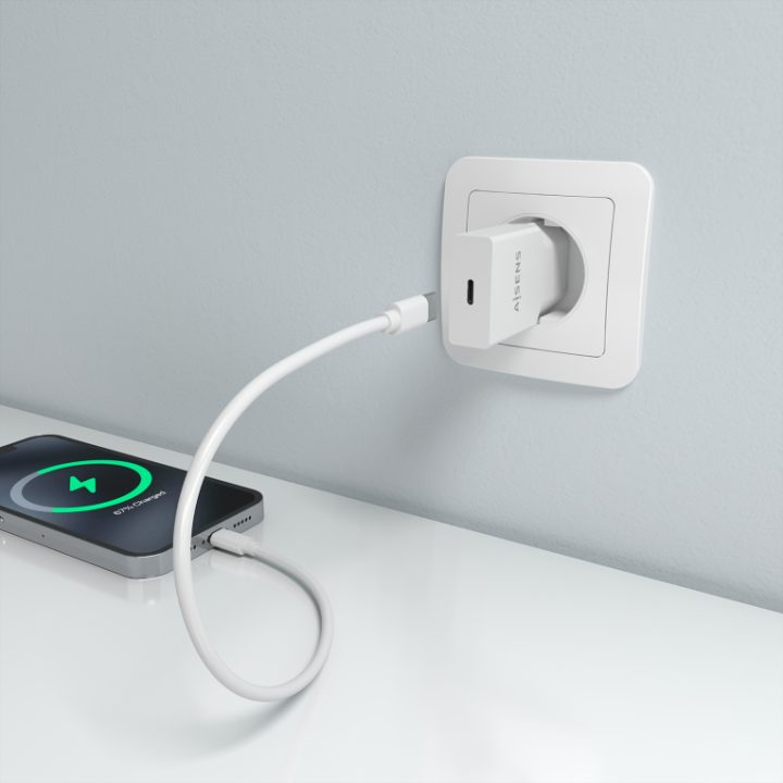 AISENS Carregador Ultra Fino GaN 25W, 1xUSB-C PD3.0, Branco