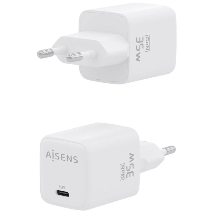 AISENS Carregador GaN 35W, 1xUSB-C PD3.0 QC4.0, Branco
