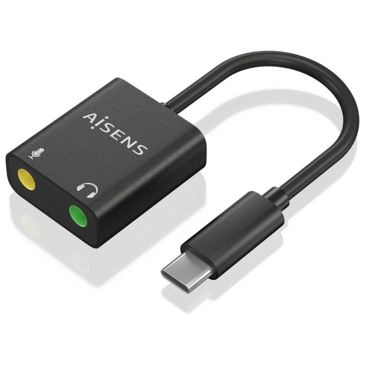 AISENS Conversor USB-C para Áudio 48KHz, USB-C/M-2xJack 3.5/H, Preto…