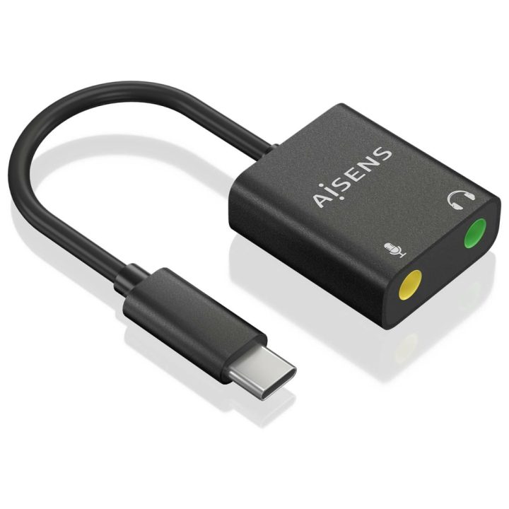 AISENS USB-C to Audio Converter 48KHz, USB-C/M-2xJack 3.5/H, Black…