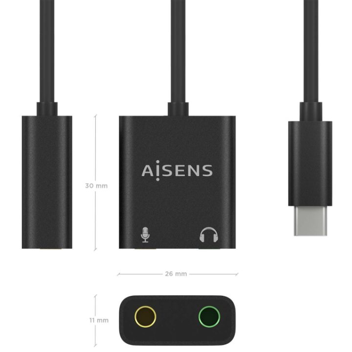 AISENS Conversor USB-C para Áudio 48KHz, USB-C/M-2xJack 3.5/H, Preto…